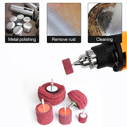 6PCS Non Woven Abrasive Buffing Polishing Wheel Drill Attachment Set,Scouring Pads Power Scrubber Cleaning Kit (red) - style: red