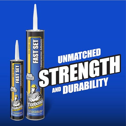 Titebond Fast Set Construction Adhesive 28 Oz. (12 Pack) – Bonds Wood, Metal, Concrete, Stone, Brick, Masonry, Drywall, Plastic & Foam Fast Strength, Waterproof – 4222