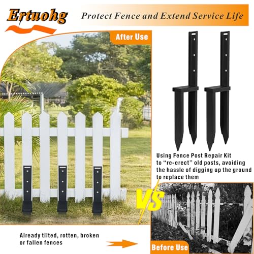Ertuohg 2PCS Fence Post Repair Kit, Heavy Duty Anchor Ground Spike with Double Pointed Design for Fixing Leaning or Broken 4x4/6x6 Wood Posts, Black - color: 2PCS Black