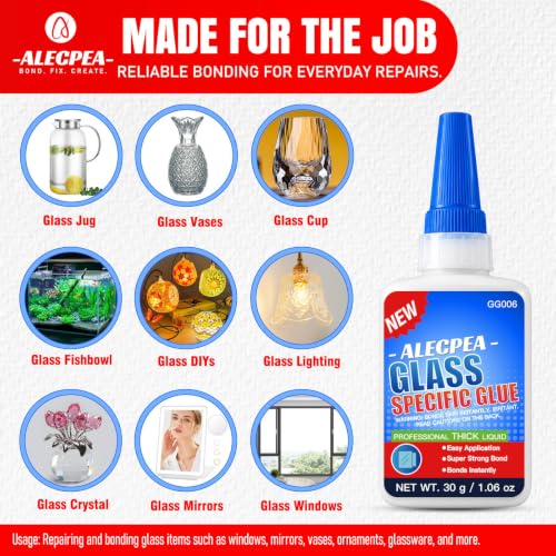 ALECPEA Glass Glue Clear, 30g Thick Super Glue for Glass with 3 Droppers - color: Glass Glue