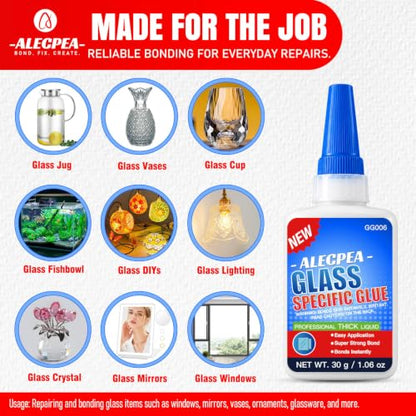 ALECPEA Glass Glue Clear, 30g Thick Super Glue for Glass with 3 Droppers - color: Glass Glue