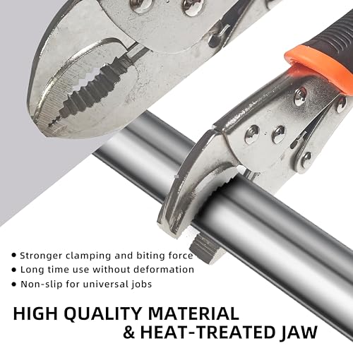 5-Piece Locking Pliers Set, 5", 7" & 10" Curved Jaw Adjustable Vise Grip Pliers and 7" & 9" Long Nose Welding Clamps for DIY Projects,Mechanic and Woodworking - size: L 5-10 inch w/ rubber handle