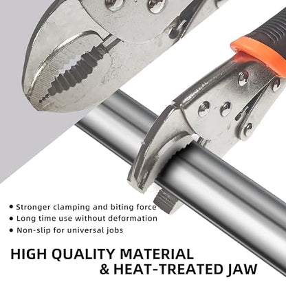 5-Piece Locking Pliers Set, 5", 7" & 10" Curved Jaw Adjustable Vise Grip Pliers and 7" & 9" Long Nose Welding Clamps for DIY Projects,Mechanic and Woodworking - size: L 5-10 inch w/ rubber handle