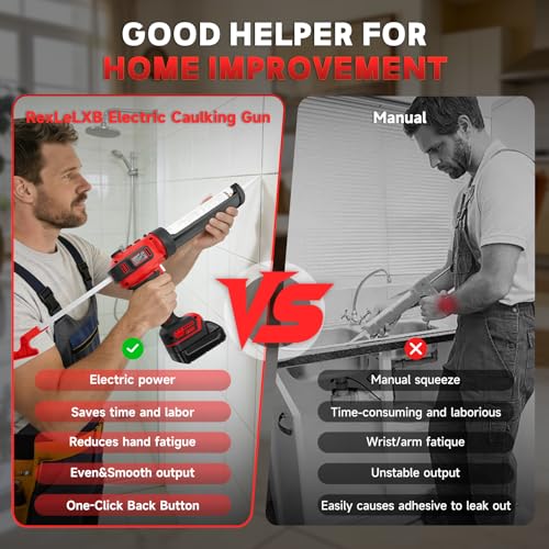 Cordless Caulking Gun for Milwaukee M18B2 Battery, Electric Caulk Adhesive Gun with 450lm LED Light,Stepless Speed,280KG Thrust Drip-free Caulk Gun,10oz/300ml Caulking Tool for Sealing(Tool Only)