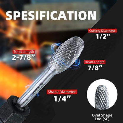 EZARC Tungsten Carbide Rotary Burr Bit, SE-5 Double Cut, 1/4-Inch Shank - style: SE-5