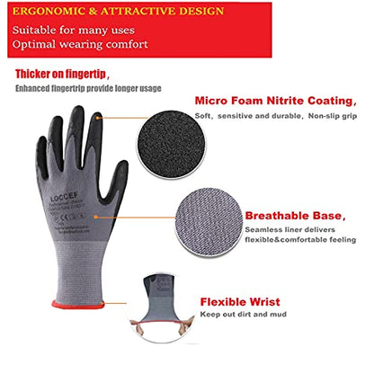 LOCCEF Safety Work Gloves MicroFoam Nitrile Coated-12 Pairs,Seamless Knit Nylon Gloves,Home Improvement,Micro-Foam Gloves - color: Grey-144 Pairs