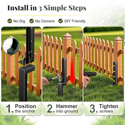 Fence Post Repair Kit, 4 Pack Ground Anchor Stakes for Wood Posts