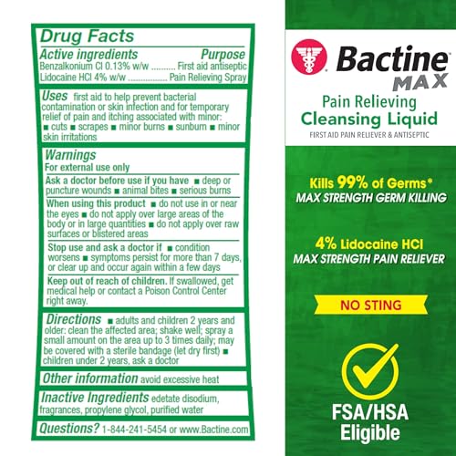 Bactine MAX First Aid Spray, Pain Relief Cleansing Spray, 5 oz (4 Pack)