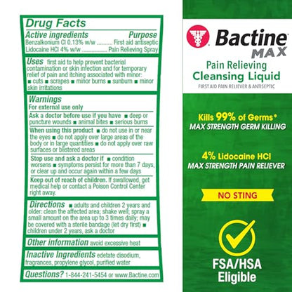 Bactine MAX First Aid Spray, Pain Relief Cleansing Spray, 5 oz (4 Pack)