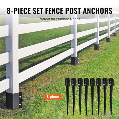 VEVOR Fence Post Anchor, 8 Pack 36 x 4 x 4 Inches Outer Diameter (Inner Diameter 3.5 x3.5 Inches) Ground Spike, Metal Black Powder Coated Post Stake Ground, for Mailbox Deck Garden Railing - size: 36 x 4 x 4 Inches