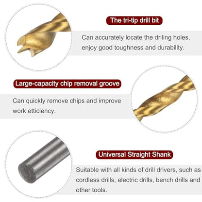 HARFINGTON 3pcs Brad Point Drill Bit 5.5mm/7/32 Dia Straight Round Shank - size: 5.5mm