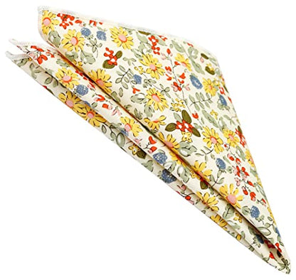 Cotton 2.5-Inch Skinny Floral Tie and Pocket Square Set for Men - color: Daisy Beige