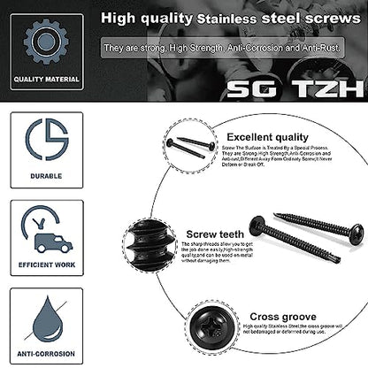 #8 x 2 Sheet Metal Screws 500PCS 410 Stainless Steel Truss Head Fast Self Tapping Screws Black Oxide by SG TZH - color: Black, size: #8 x 2"