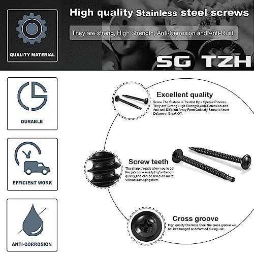 #8 x 1-1/2" Sheet Metal Screws 500PCS 410 Stainless Steel Truss Head Fast Self Tapping Screws Black Oxide by SG TZH - color: Black, size: #8 x 1-1/2"