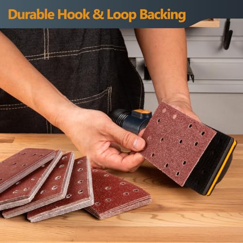 POWERTEC Vacuum Sanding Block Set w/ 1" OD Dust Extraction, Dust-Free Hook and Loop Sandpaper (40, 80, 120, 180, 240 Grit, 10 Each) for Woodworking, Sanding Tool for Auto Body, Paint, Drywall (71514V)