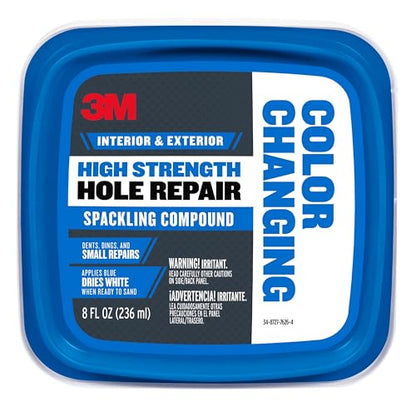 3M High Strength Color Changing Spackling Compound, 8 oz Tub, 2 Pack – Blue-to-White Drying Formula, Fast-Drying, No Shrink, Primer-Enhanced, Interior and Exterior Wall Repair, Easy Application - style: 2-Pack