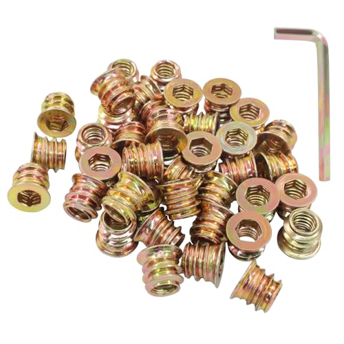 50 Pcs 1/4"-20 x 10mm Threaded Inserts for Wood - size: 1/4"-20 x 10mm