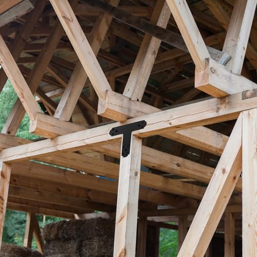 8Pcs T Post Brackets T Tie Mending Plate Thickness 4mm Post to Beam Bracket for Repairing Fixing Connecting Wood, Furniture, Truss Framing