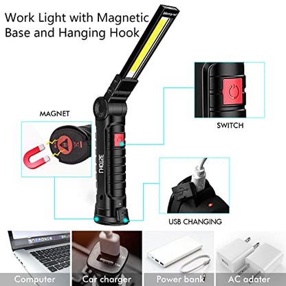 LHOTSE Rechargeable LED Work Light/Flashlight for Mechanic(2 Pack) - color: Black 2 Pack