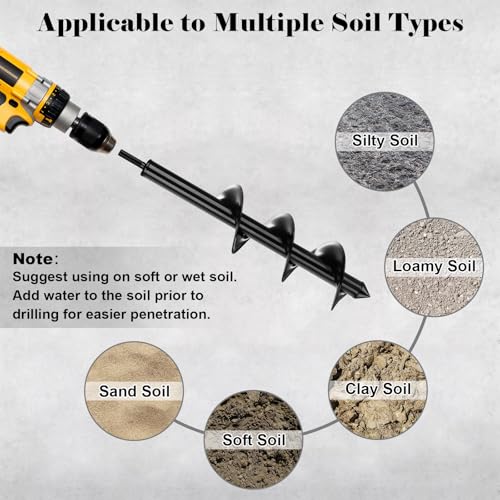 Auger Drill Bit for Planting 4 x12, Fit 3/8'' Hex Drill, Black - size: 4x12 inch