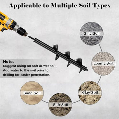 Auger Drill Bit for Planting 4 x12, Fit 3/8'' Hex Drill, Black - size: 4x12 inch