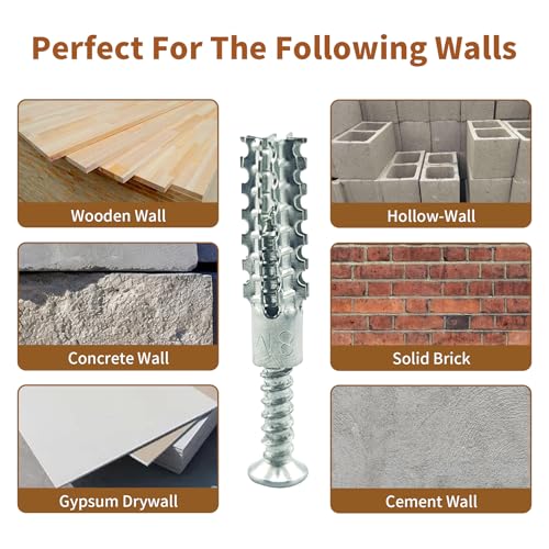 30 Packs Heavy Duty Hollow Wall Anchors with Screws, Loose Hinge and Stripped Hole Repair Kits (8x38mm,Silver) - size: Silver-M8*32