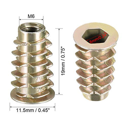 uxcell Furniture Threaded Insert Nuts Zinc Alloy M6 Internal Threads 19mm Length 20pcs - size: M6x19mm