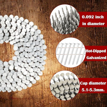 findmall 1-1/2 Inch 3600 Count Siding Nails 15-Degree Wire Collated Coil Full Round Head Hot-Dipped Galvanized Siding Nails - size: 1-1/2inch