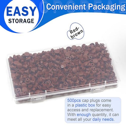 500Pcs 3/16" Plastic Hole Plugs, Screw Cap Round Button Plug - color: Red Brown, size: 500pcs*0.19"(5mm)