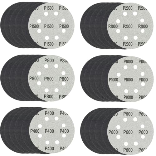 60PCS 5 Inch Wet Dry Sanding Discs 8 Hole Hook & Loop Sandpaper Assortment