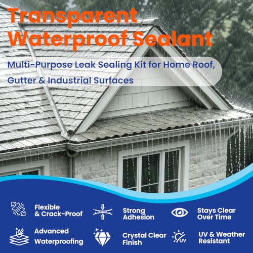 180 Oz Transparent Waterproof Sealant,Clear Water-Based Leak Repair Coating - size: 180 Fl Oz