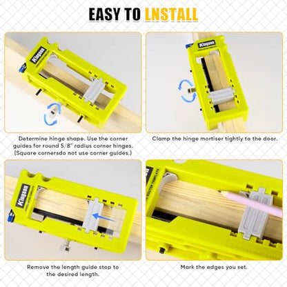 Adjustable Door Hinge Jig Router Template Kit, Hinge Mortising Guide Fits 3"-5" Length, 1/4" & 5/8" Thickness Door Hinges with Drill Bits