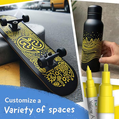 5 Yellow Paint Markers - Acrylic Paint Pen for Canvas, Wood, Metal - color: Yellow