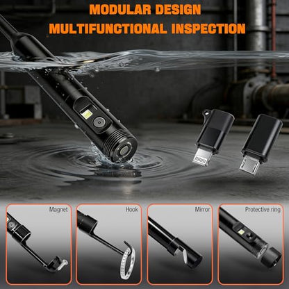 Dual-Lens Endoscope Camera with Light, 1080P HD Borescope with 8 LED Lights