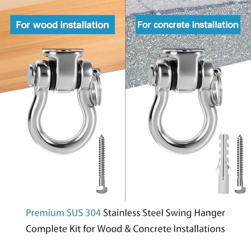 Helffer 2 Pack Heavy Duty Swing Hangers with Needle Bearings - Extra Thick 304 Stainless Steel Swing Sets Brackets, 1500LBS Quiet Swing Hardware for Wood & Concrete, Punching Bag, Hammock Chair