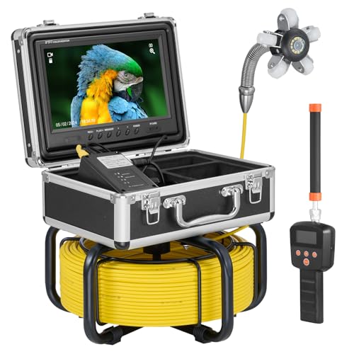 VEVOR Sewer Camera with 512Hz Locator, 98 ft/30 m, Self-Leveling Drain Inspection Camera with 9" 1080P HD Screen, 36X Zoom, Snake Plumbing Camera with Lights-12 LED, 32GB SD Card for Duct Pipe - size: 98ft/30m, style: 9" Screen with 512Hz Locator
