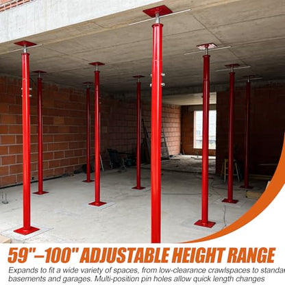 Adjustable House Jack Post, 55" - 100" Heavy Duty Steel Support Pole Jacks - color: Red
