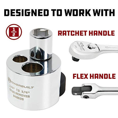 Powerbuilt Stud Extractor Tool, Remove 1/4" to 3/4" Nuts, Broken, or Seized Studs, Grip Damaged Bolts- 648639, Silver