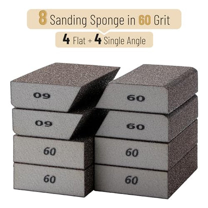 Bates- Sanding Sponge, 8 pcs, 60 Grit, Washable and Reusable, Sandpaper Block, Sanding Blocks for Wood, Sanding Pad, Drywall Sanding Block, Drywall Sanding Sponge - size: 8 Pack, 60 Grit