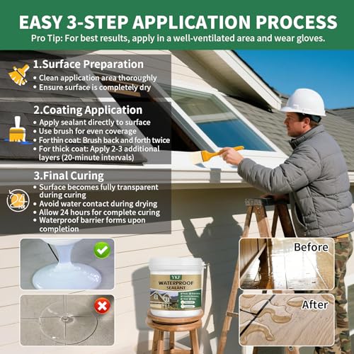 YKF Clear Waterproof Sealant, Self-Leveling Brush-On Coating, 68 Fl Oz - size: 68 Fl Oz