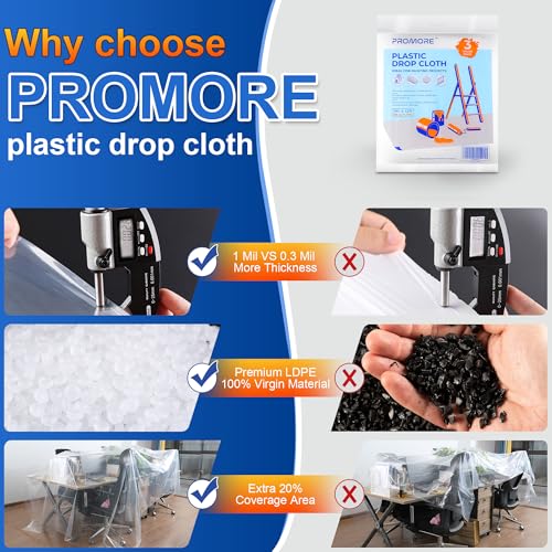 3PK Plastic Drop Cloth,1Mil Thick, 9x12 Ft,Thickened Painter's Sheeting - size: 1mil-3Pack