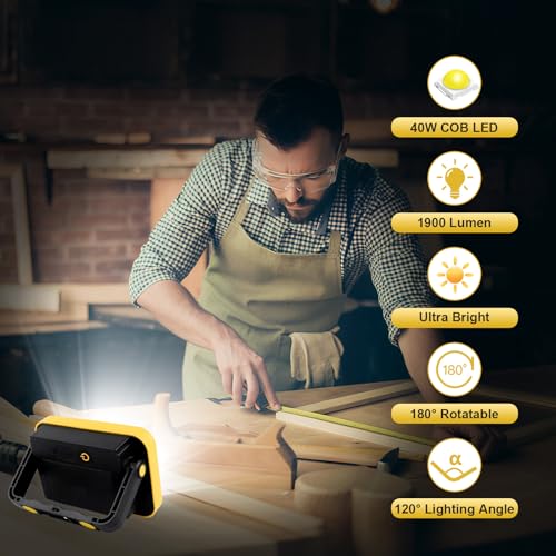 AUMIO 2-Pack Rechargeable LED Work Light, Portable Flood Light with 5 Modes - color: Yellow (2 Pack)