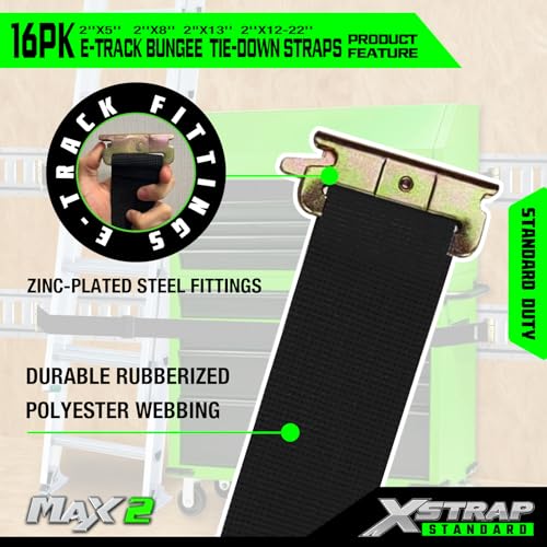 XSTRAP STANDARD 16 Pack E-Track Bungee Tie-Down Straps, Securing Straps Kit - size: Pack of 16