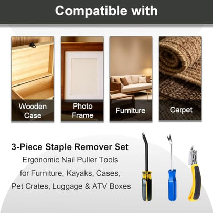 3Pcs Heavy Duty Upholstery and Construction Staple Remover with Tack Puller Tool, Nail Puller, Carpet Remover for Removing Nails,Staples,and Tacks for Carpet,Furniture,Floor,Photo Frame,Wooden - color: 3 Pcs