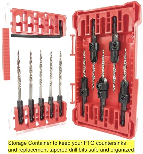FTG USA 5 Pc #6 (9/64") Countersink Drill Bit Set with 5 Replacement Bits - size: #6