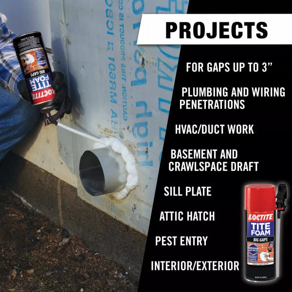 Loctite Tite Foam Big Gaps Spray Foam Sealant, 12 fl oz Can, 12 Pack - Polyurethane Expanding Insulation - size: 12 Pack