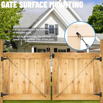 Anti Sag Gate Support Cable Frame Kit for Wooden Fence, Black, 2 Pack - color: Black