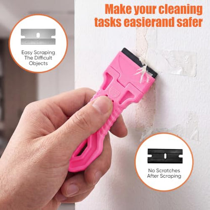 4 Pack Razor Blade Scraper, 25 Blades, Long Handle Scraper Tool (Pink) - color: Pink