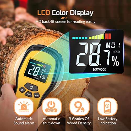 Pinless Moisture Meter, Digital Wood Moisture Meter for Lumber & Drywall - color: Black Orange