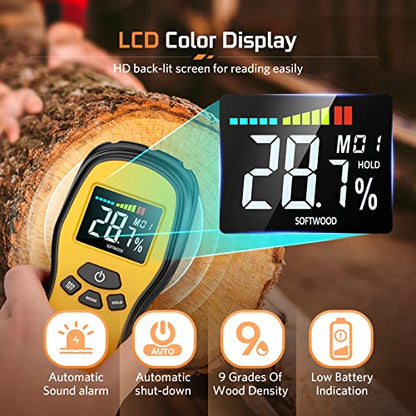 Pinless Moisture Meter, Digital Wood Moisture Meter for Lumber & Drywall - color: Black Orange